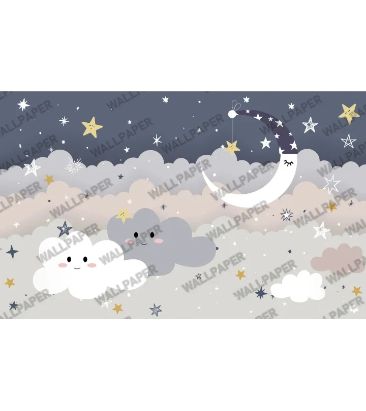 Dreamy Night Sky – Adorable Wide-Format Wallpaper for Kids' Rooms