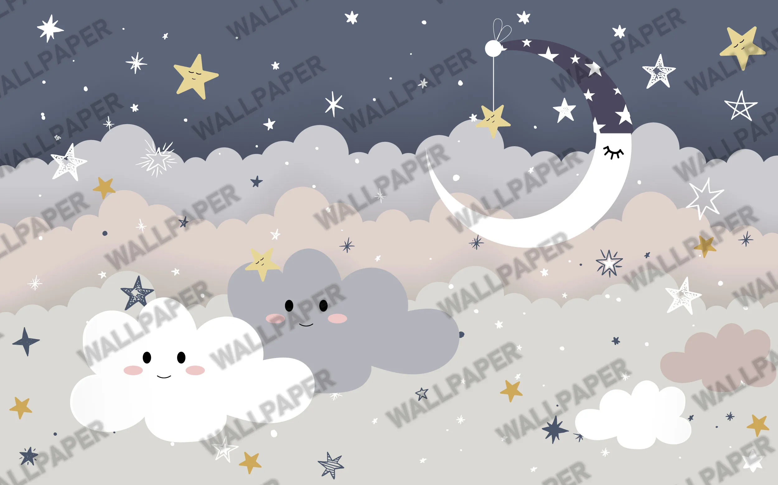 Dreamy Night Sky – Adorable Wide-Format Wallpaper for Kids' Rooms