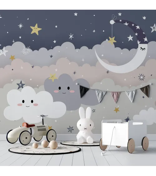 Dreamy Night Sky – Adorable Wide-Format Wallpaper for Kids' Rooms