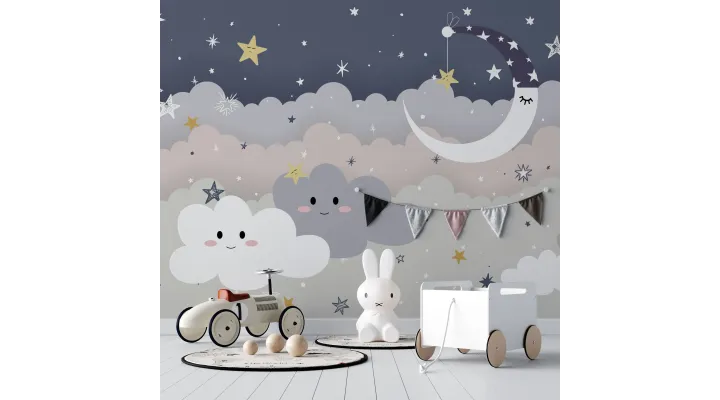 Dreamy Night Sky – Adorable Wide-Format Wallpaper for Kids' Rooms