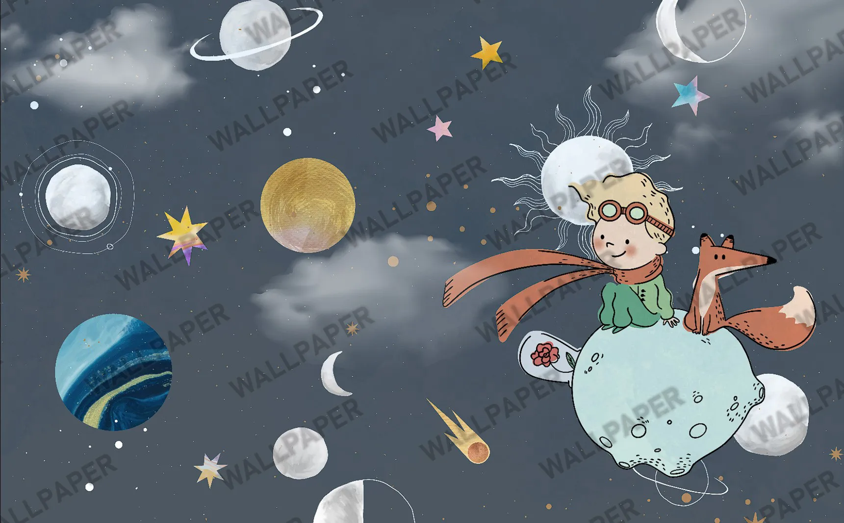 Cosmic Adventure – Space-Themed Wide-Format Wallpaper for Kids