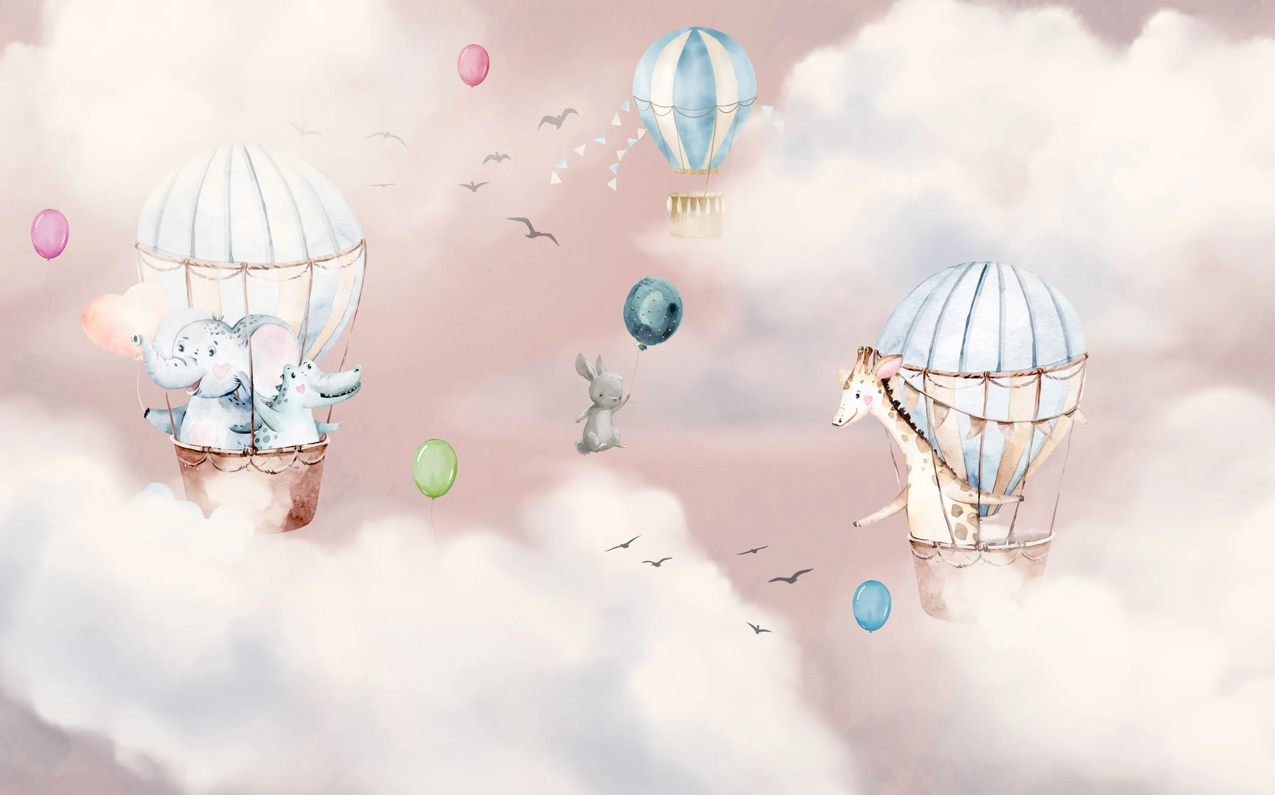 Balloon Safari – Whimsical Wide-Format Wallpaper for Kids' Rooms