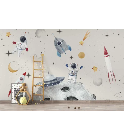 Galactic Journey – Space-Themed Wide-Format Wallpaper for Kids