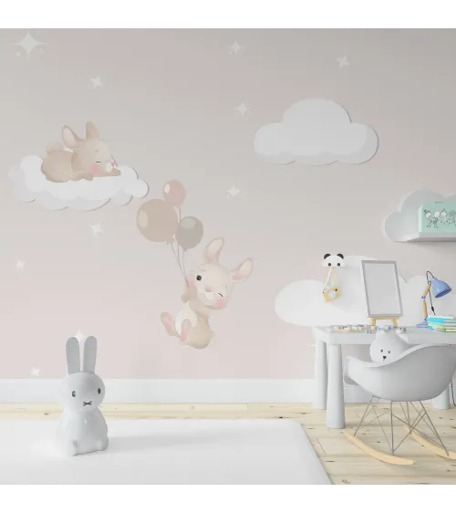 Bunny Cloudland – Soft & Dreamy Wide-Format Wallpaper for Kids' Rooms