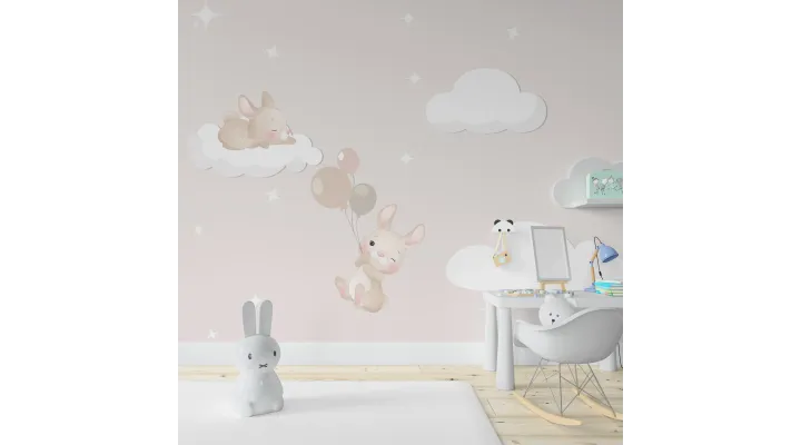 Bunny Cloudland – Soft & Dreamy Wide-Format Wallpaper for Kids' Rooms