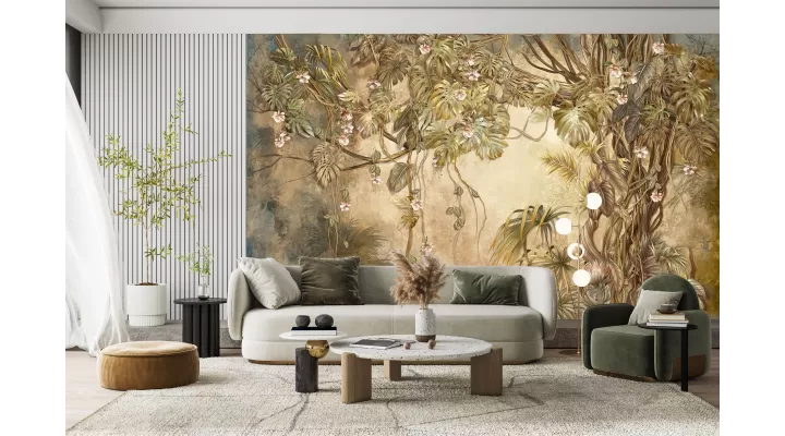 Tropical Silence: Wallpaper with Enigmatic Tropical Undergrowth and a Cheetah on a Liana