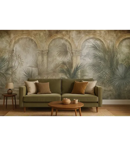 Palms of Arcadia – Tropical Wallpaper with Classical Arches and Palms