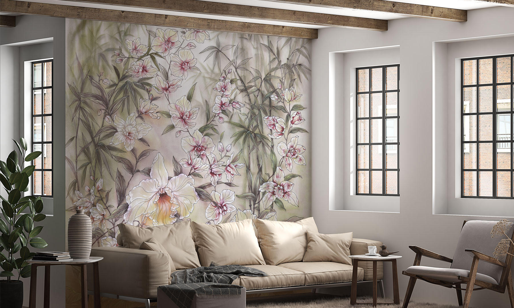 Bamboo Orchid Wallpaper: Elegance by Ukrainian Artist Lyudmila Aleksieieva