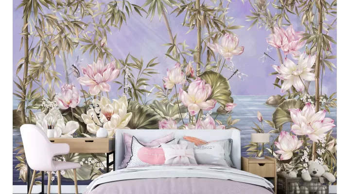 Wallpapers Harmony -Enchanting Lotus and Bamboo Wallpaper for Girls Room