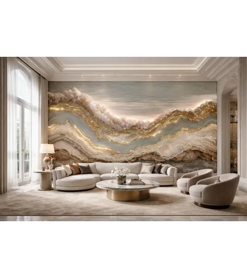 Gold Flow Seamless Geode Wallpaper Mural | Luxury Agate & Gold Wall Design Canada