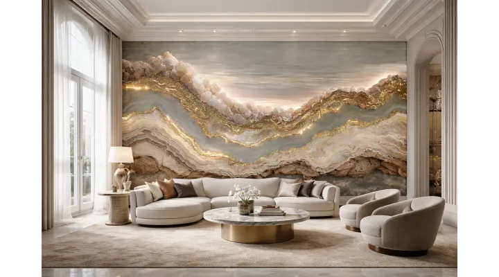 Gold Flow Seamless Geode Wallpaper Mural | Luxury Agate & Gold Wall Design Canada