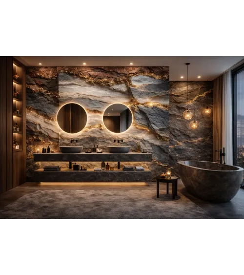Dark Canyon Gold Seamless Wallpaper Mural | Luxury Stone & Gold Design Canada