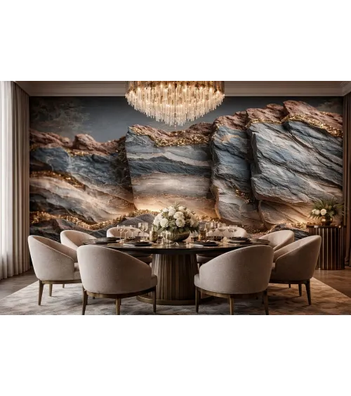 Dark Canyon Gold Seamless Wallpaper Mural | Luxury Stone & Gold Design Canada