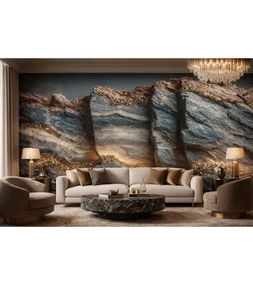 Dark Canyon Gold Seamless Wallpaper Mural | Luxury Stone & Gold Design Canada