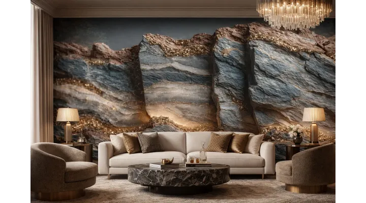 Dark Canyon Gold Seamless Wallpaper Mural | Luxury Stone & Gold Design Canada