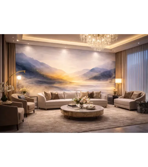 Pastel Mood Watercolor Mountain Mural | Custom Luxury Wallpaper Canada