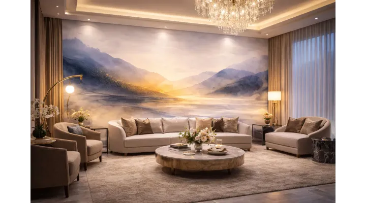 Pastel Mood Watercolor Mountain Mural | Custom Luxury Wallpaper Canada