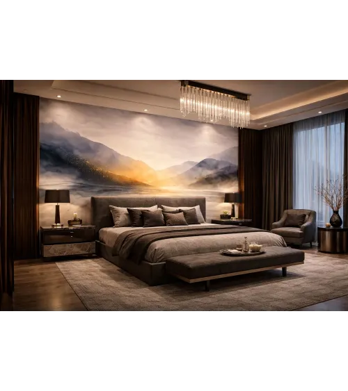 Pastel Mood Watercolor Mountain Mural | Custom Luxury Wallpaper Canada