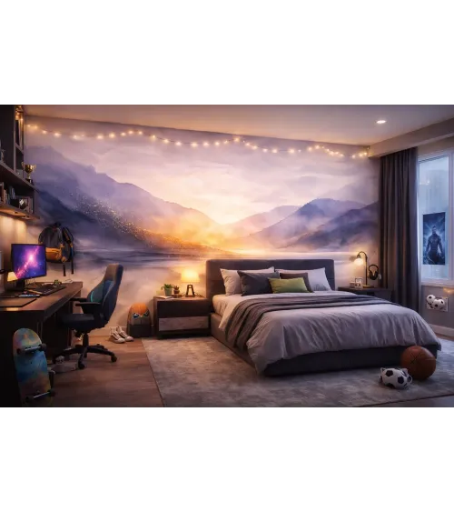 Pastel Mood Watercolor Mountain Mural | Custom Luxury Wallpaper Canada
