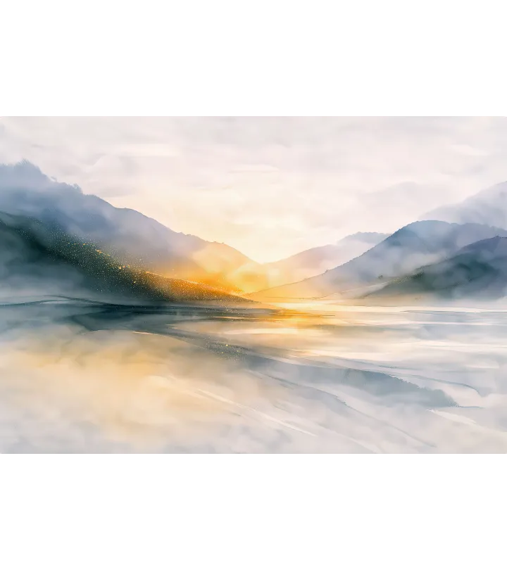 Pastel Mood Watercolor Mountain Mural | Custom Luxury Wallpaper Canada