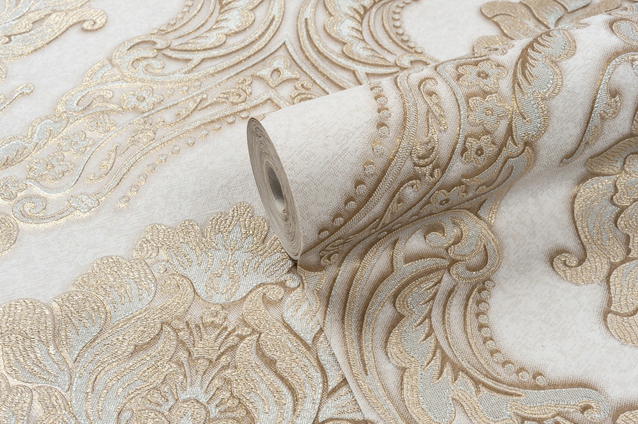 Vinyl Foam wallpaper on non-woven base Vinil CHARLOTTE DHV-1196/2 Pearl Gold Silver 10,05 x 1,06