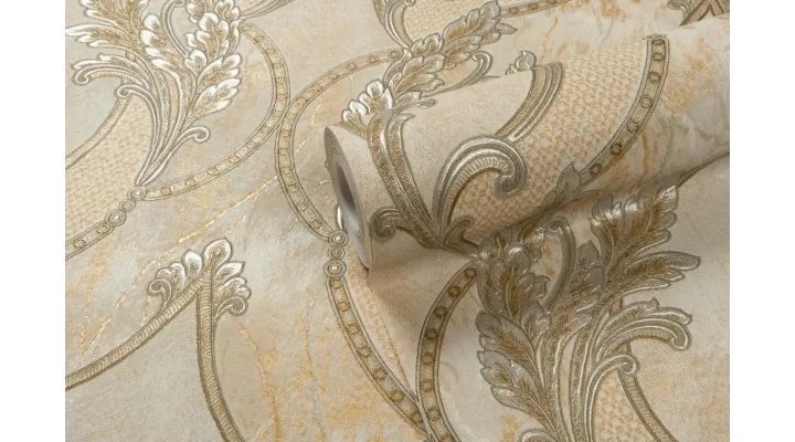 Hot Embossed wallpaper on Non-Woven Base Vinil Arona VIP3-1035 Golden -Silver 10,05 x 1,06 m