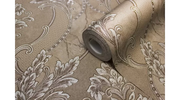 Hot Embossed wallpaper on Non-Woven Base Vinil Arona VIP6-1035 Dark-Beige 10,05 x 1,06 m