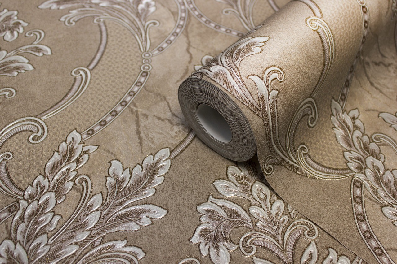 Hot Embossed wallpaper on Non-Woven Base Vinil Arona VIP6-1035 Dark-Beige 10,05 x 1,06 m