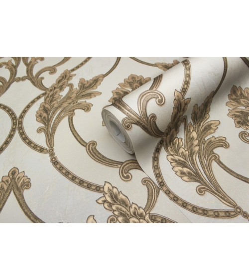 Hot Embossed wallpaper on Non-Woven Base Vinil Arona VIP7-1035 White-Gold 10,05 x 1,06 m