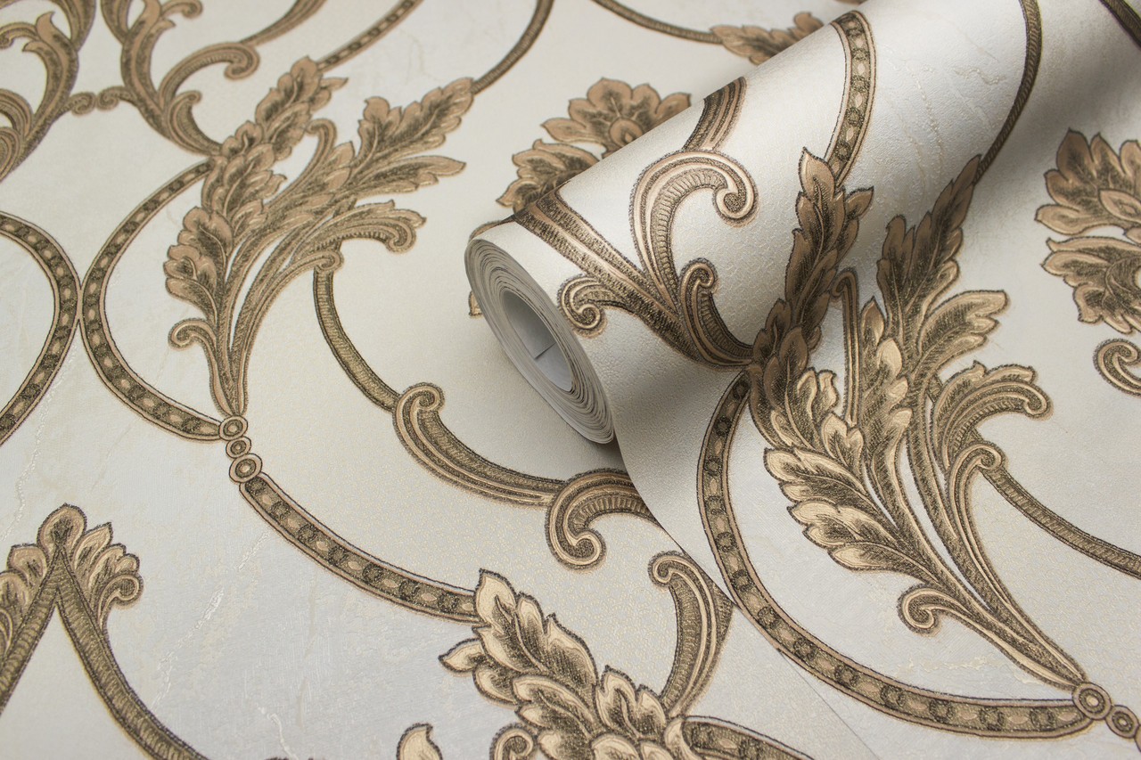 Hot Embossed wallpaper on Non-Woven Base Vinil Arona VIP7-1035 White-Gold 10,05 x 1,06 m