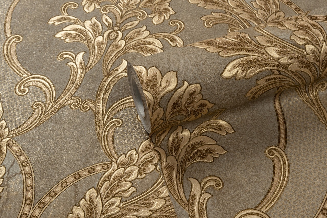 Hot Embossed wallpaper on Non-Woven Base Vinil Arona VIP9-1035 Olive 10,05 x 1,06 m