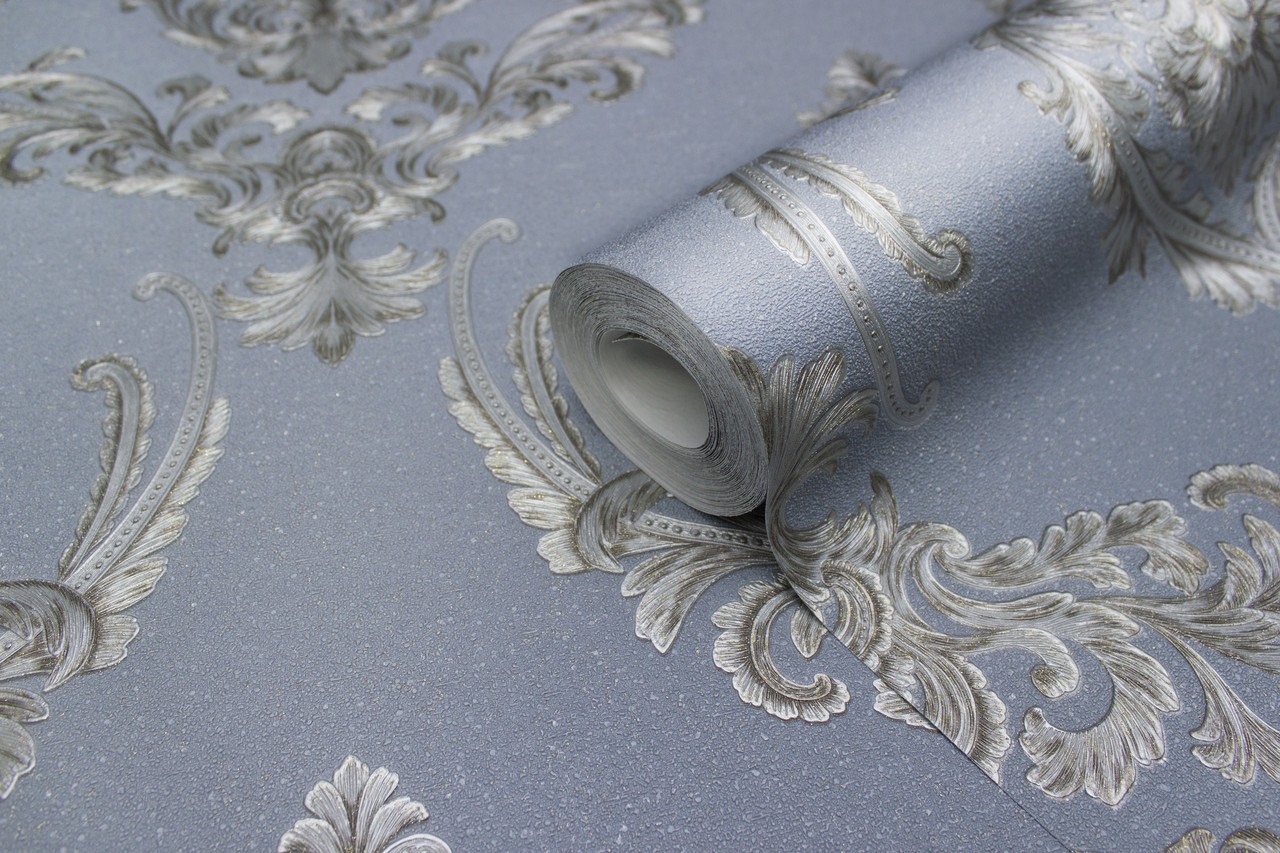 Hot Embossed wallpaper on Non-Woven Base Vinil Mersin PVIP 6-0871 Gray-blue 10,05 x 1,06 m