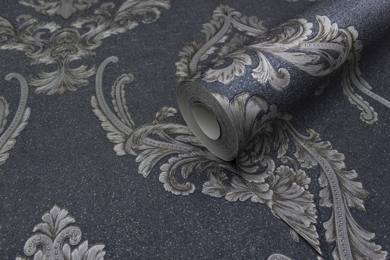 Hot Embossed wallpaper on Non-Woven Base Vinil Mersin PVIP 7-0871 Dark Gray 10,05 x 1,06 m