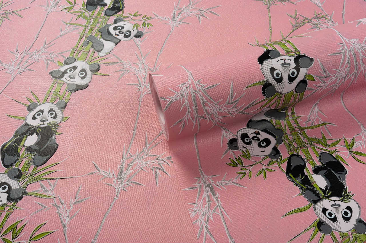 Vinyl Foam wallpaper on non-woven base Vinil Pandas DHN-1427/3 Pink 10,05 x 1,06 m