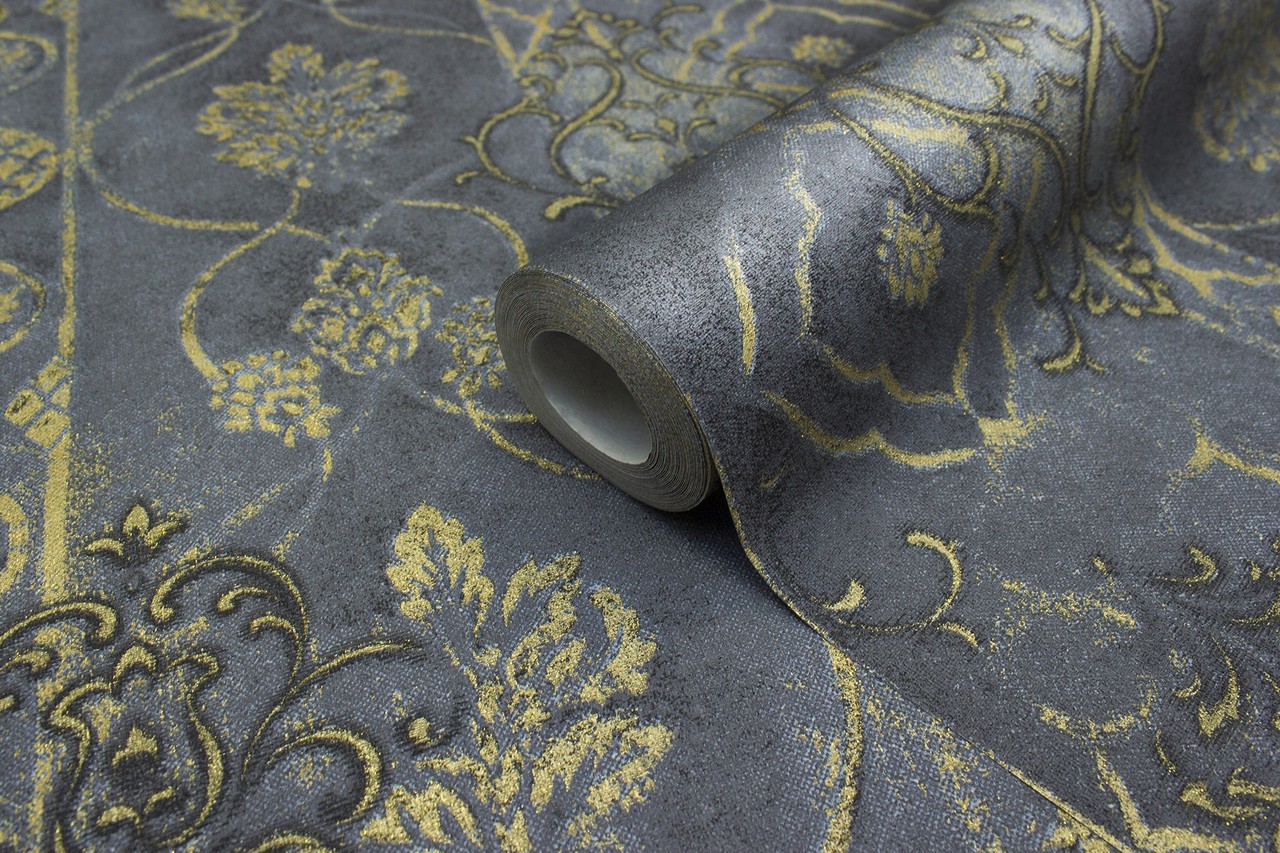 Hot Embossed wallpaper on Non-Woven Base Vinil Altair SHT 6-1470 Blue-Black 10,05 x 1,06 m