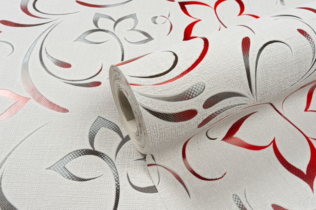 Vinyl Foam wallpaper on paper backing Vinil Delight WKV 2-1226 Gray-Red 10,05 x 0,53 m