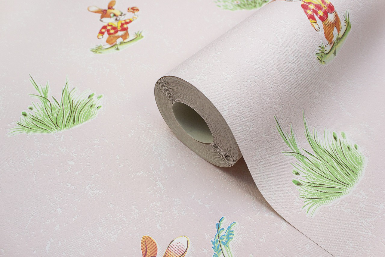 Vinyl Foam wallpaper on paper backing Vinil Bunnies WKS 4-1337 Pink 10,05 x 0,53 m