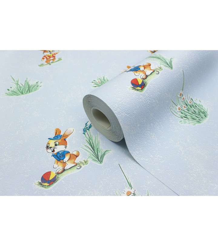 Vinyl Foam wallpaper on paper backing Vinil Bunnies WKS 5-1337 Blue 10,05 x 0,53 m