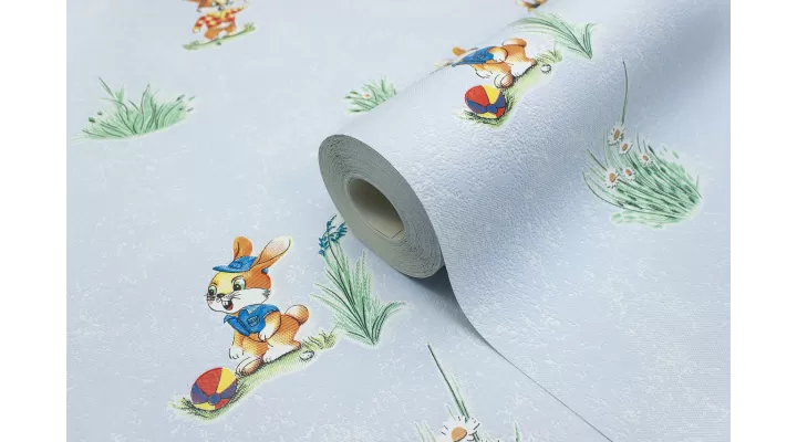 Vinyl Foam wallpaper on paper backing Vinil Bunnies WKS 5-1337 Blue 10,05 x 0,53 m