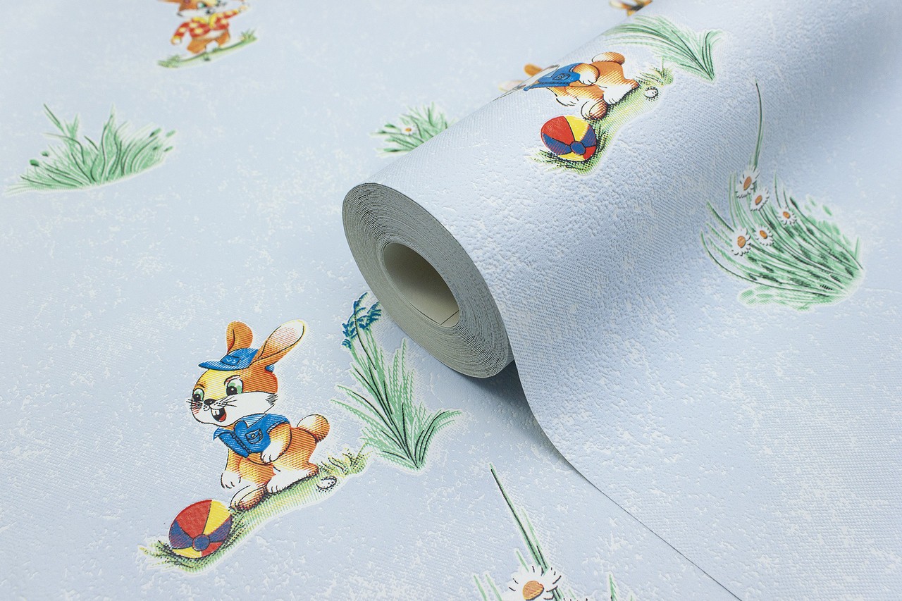 Vinyl Foam wallpaper on paper backing Vinil Bunnies WKS 5-1337 Blue 10,05 x 0,53 m