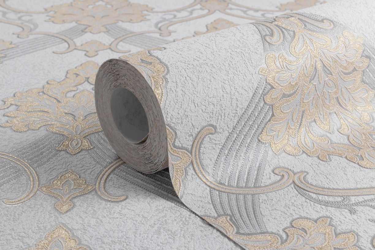 Vinyl Foam wallpaper on non-woven base Vinil ARABELLA DHV-1482/4 Gray 10,05 x 1,06 m