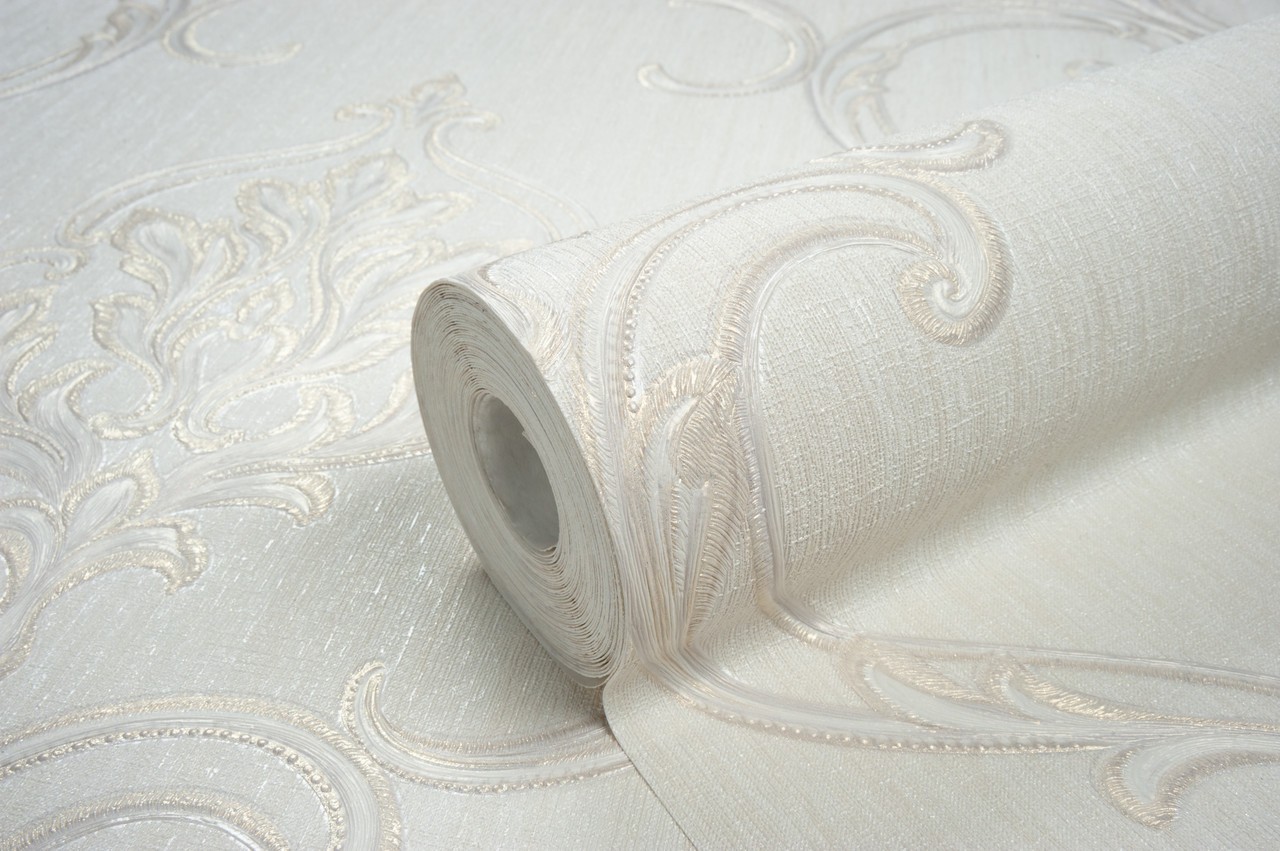 Hot Embossed wallpaper on Non-Woven Base Vinil Vensan PVIP 2-1571 White 10,05 x 1,06 m