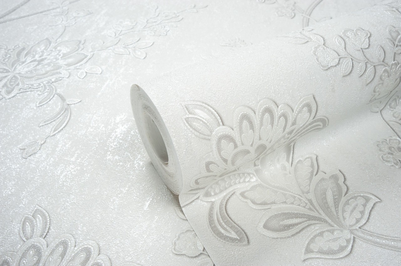 Hot Embossed wallpaper on Non-Woven Base Vinil Alanya PVIP 1-1572 White 10,05 x 1,06 m