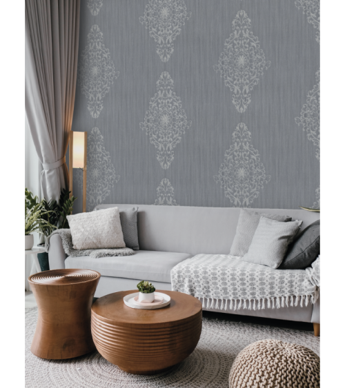 Hot Embossed wallpaper on Non-Woven Base Vinil Irene TFSH 1-1436 Gray-White 10,05 x 1,06 m