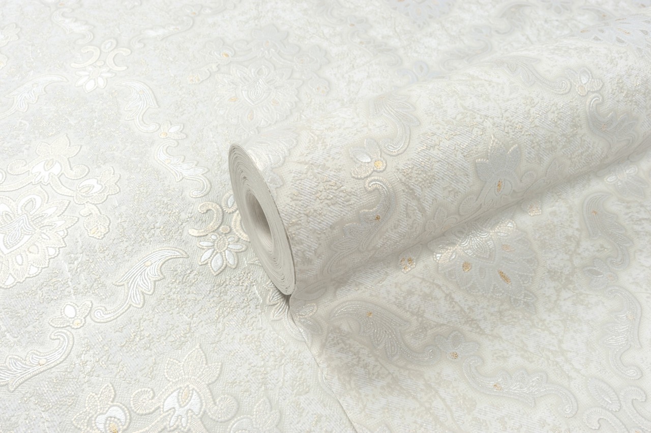 Vinyl Foam wallpaper on non-woven base Vinil Klein KFS 1-1525 White-Golden-Pearl 10,05 x 0,53 m