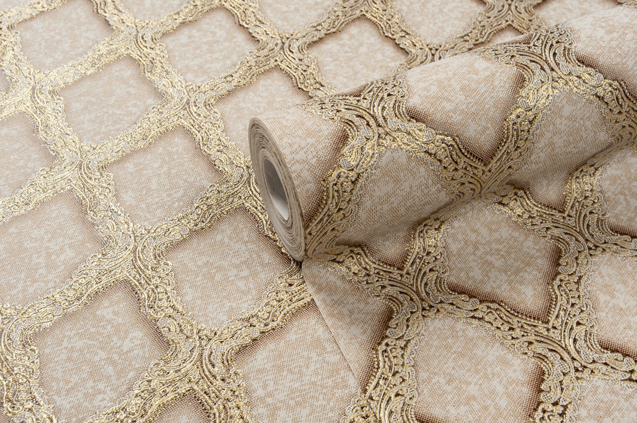 Vinyl Foam wallpaper on non-woven base Vinil CHARLOTTE DHV-1197/1 Beige-Golden-Silver 10,05 x 1,06