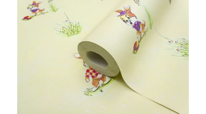 Vinyl Foam wallpaper on paper backing Vinil Bunnies WKS 2-1337 Yellow 10,05 x 0,53 m