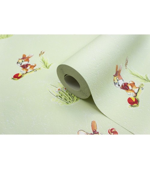 Vinyl Foam wallpaper on paper backing Vinil Bunnies WKS 3-1337 Light Green 10,05 x 0,53 m