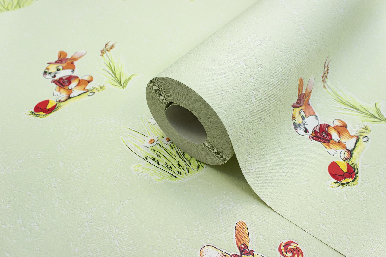 Vinyl Foam wallpaper on paper backing Vinil Bunnies WKS 3-1337 Light Green 10,05 x 0,53 m