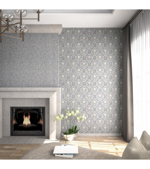 Vinyl Foam wallpaper on non-woven base Vinil Klein KFS 1-1524 White-Golden-Pearl 10,05 x 0,53 m